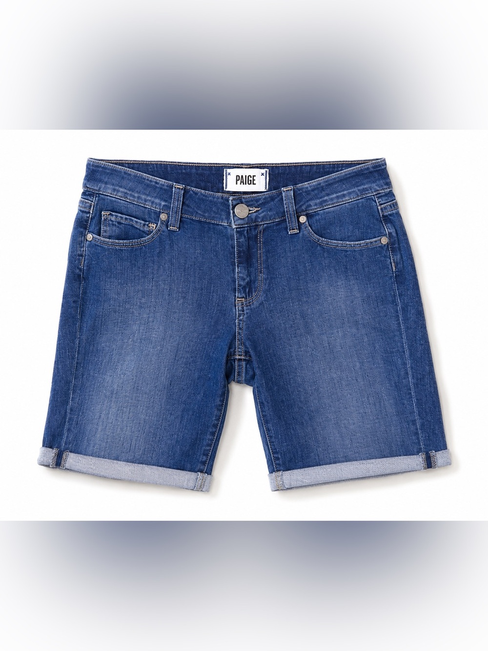 PAIGE Raw Hem Denim Shorts Medium Wash Casual Summer Festival